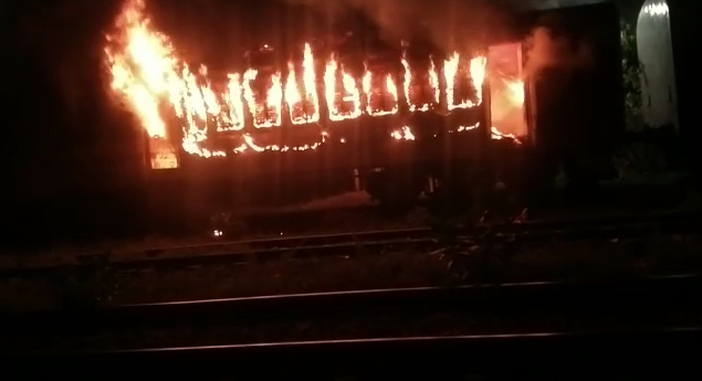 Fire accident at railway station in Kerala state.